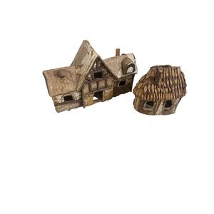 Vintage Birch Bark Miniature Hous Cottage Set Rustic Woodland Fairy Garden Decor